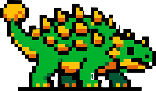 Make it 8 bit style dinosaur Ankylosaurus cartoon character.
In-Game asset.  High contrast.  No shadows