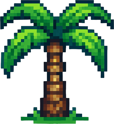 palm tree, pixelart.
In-Game asset.  2d.  High contrast.  No shadows