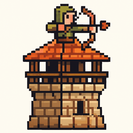 pixel art okçu kulesi.
In-Game asset.  2d.  High contrast.  No shadows