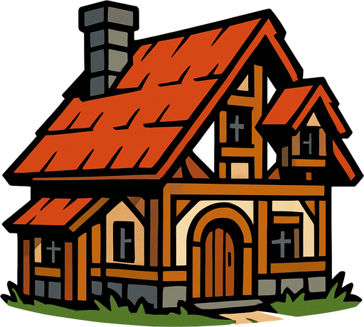 village house.
In-Game asset.  2d.  High contrast.  No shadows