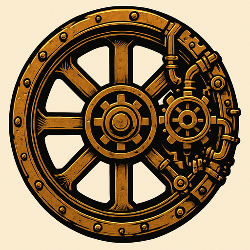 has una rueda en estilo steampunk.
In-Game asset.  2d.  High contrast.  No shadows