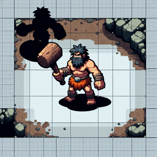 a caveman with a club, seen from above.
Single Game Texture. In-Game asset. 2d. Blank background. High contrast. No shadows.