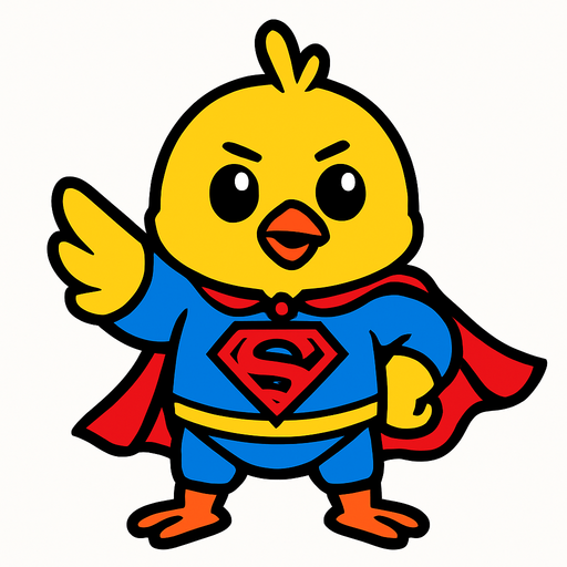 hava civcivi mavi süper kahraman giysisi giymiş.
In-Game asset.  2d.  High contrast.  No shadows