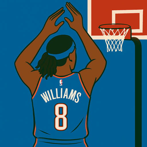Change player to Jalen Williams in a blue thunder uniform with blue headband