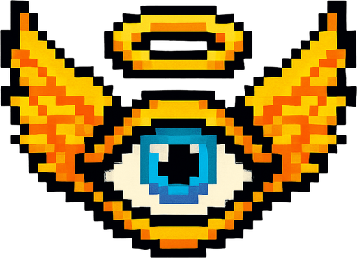 angel en forma de ojo de pixeles.
In-Game asset.  2d.  High contrast.  No shadows