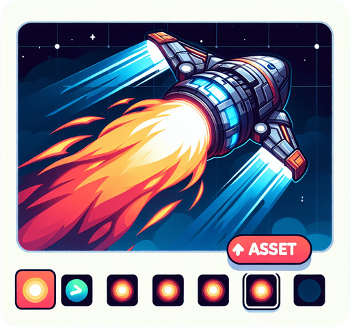 🚀 Animated Thrusters – A glowing flame or energy coming from the back of the spaceship..
Single Game Texture.  In-Game asset.  2d.  Blank background.  High contrast.  No shadows