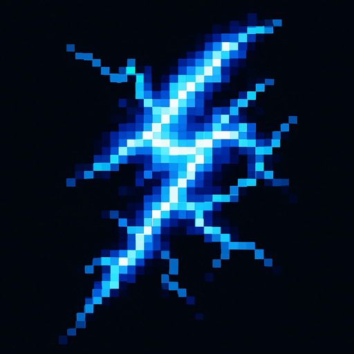 Creame un rayo electrico pixelar.
In-Game asset.  2d.  High contrast.  No shadows