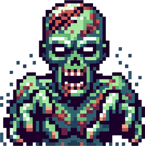Make it a 8 bit zombie that is menacing.
Single Game Texture.  In-Game asset.  2d.  Blank background.  High contrast.  No shadows