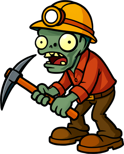 zombie minero pvz.
In-Game asset.  2d.  High contrast.  No shadows