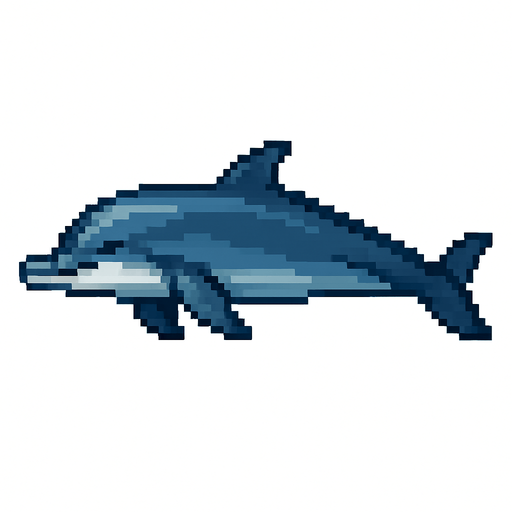 Realistic pixel horizontal dolphin.
In-Game asset.  2d.  High contrast.  No shadows