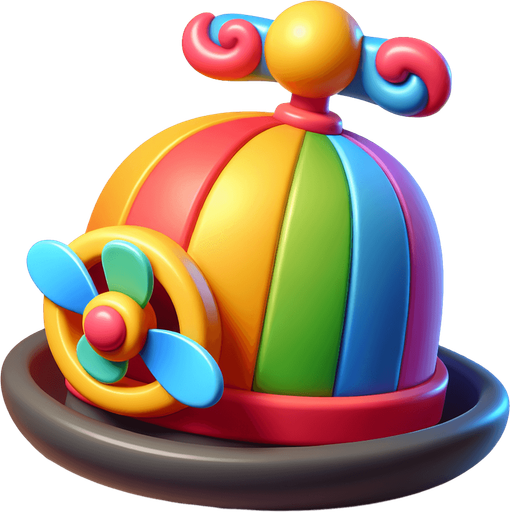 A rainbow hat with a propeller on the top. Side profile. Cartoon..
Single Game Texture.  In-Game asset.  2d.  Blank background.  High contrast.  No shadows