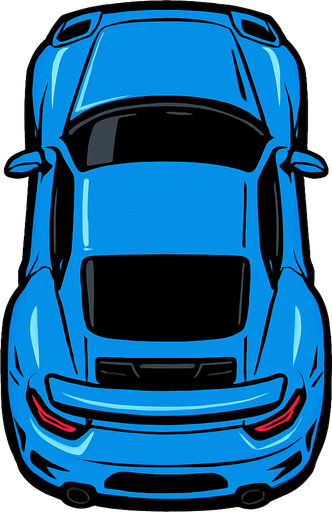 a top down sport blue car.
In-Game asset.  2d.  High contrast.  No shadows