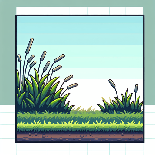 Grass and reeds foreground layer for endless runner.
Single Game Texture. In-Game asset. 2d. Blank background. High contrast. No shadows.
