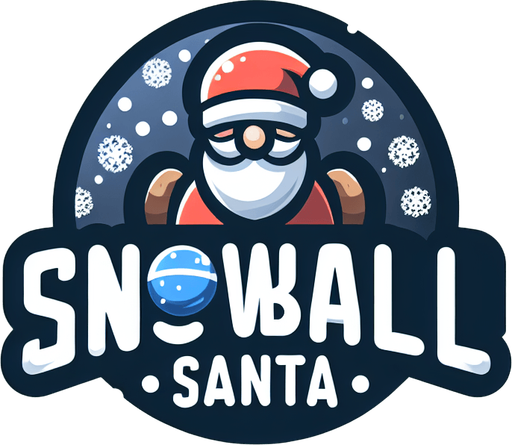 a logo for the game "Snowball santa" with the text "Snowball Santa".
Single Game Texture. In-Game asset. 2d. Blank background. High contrast. No shadows.