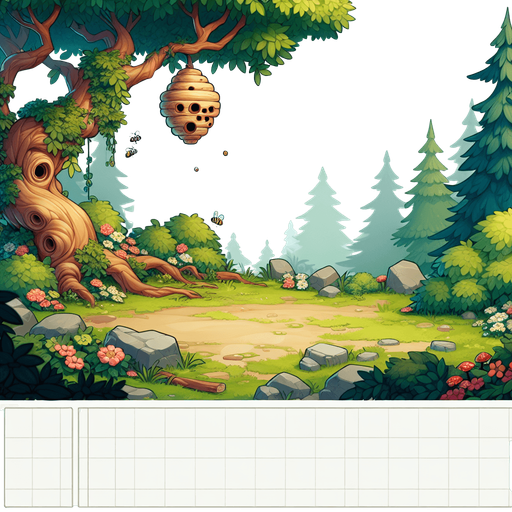 2d colorfull ghibli image style. forest  quite one beehive at a tree body of forest
Single Game Texture.  In-Game asset.  2d.  Blank background.  High contrast.  No shadows.
Single Game Texture.  In-Game asset.  2d.  Blank background.  High contrast.  No shadows