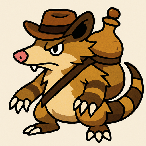 Um monstrinho do tipo Terra inspirado em Pokémon e Digimon estilo invocador aparência inspirada em gambá, nordeste, Cabaça nas costas e faroeste.
In-Game asset.  2d.  High contrast.  No shadows