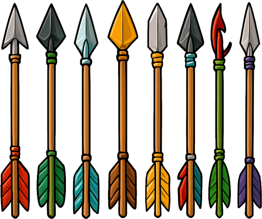 Bow arrows assets. HD colors.
In-Game asset.  2d.  High contrast.  No shadows