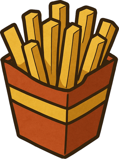 Hot chips or fries in professor Layton game style artwork.
In-Game asset.  2d.  High contrast.  No shadows