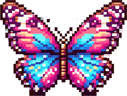 pixel butterfly.
Single Game Texture. In-Game asset. 2d. Blank background. High contrast. No shadows.