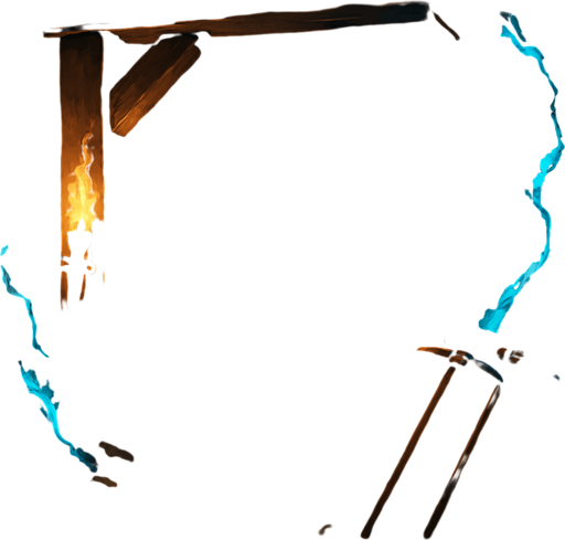 An underground medieval mine with flickering torchlight, wooden supports, glowing ore veins, pickaxes leaning on rocks, deep shadows and echoing silence, realistic.
In-Game asset.  2d.  High contrast.  No shadows