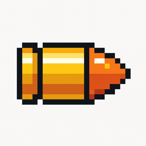 pixel art bullet.
In-Game asset.  2d.  High contrast.  No shadows