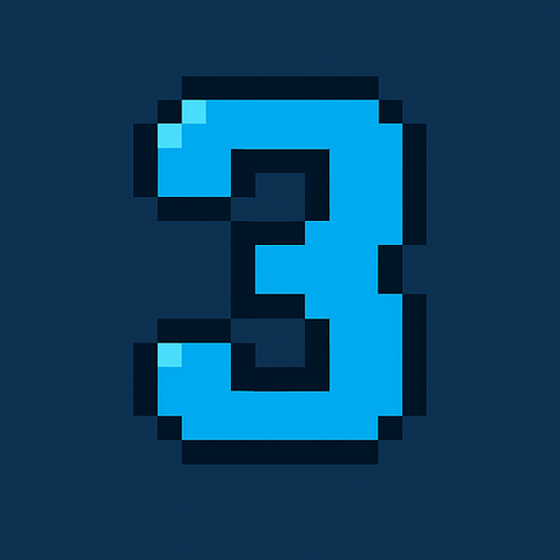 Número 3 azul, pixelart.
In-Game asset.  2d.  High contrast.  No shadows