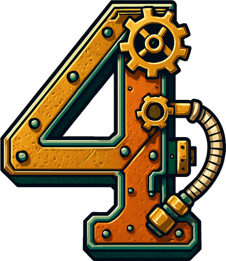 numero 4 en estilo steampunk.
In-Game asset.  2d.  High contrast.  No shadows