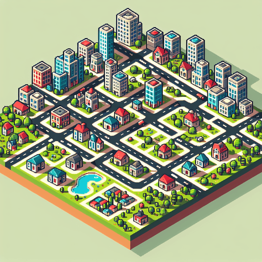 City.
Single Game Texture.  In-Game asset.  2d.  Blank background.  High contrast.  No shadows. Pixel