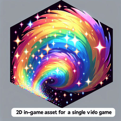 rainbow sparkle.
Single Game Texture. In-Game asset. 2d. Blank background. High contrast. No shadows.