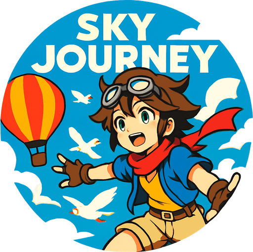 Round shape of song cover of anime style with Sky Journey theme.
In-Game asset.  2d.  High contrast.  No shadows