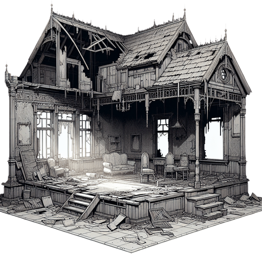 Spooky abandoned house interior
Single Game Texture. In-Game asset. 2d. Blank background. High contrast. No shadows.