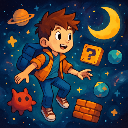 Oyun evreninde gezinen bir çocuk uzayda