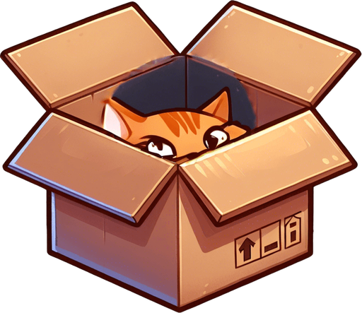 cute Chibi ginger cat look from the box into the camera. Cheeky, happy. Big eyes looking into camera