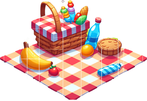 picnic bg.
Single Game Texture.  In-Game asset.  2d.  Blank background.  High contrast.  No shadows