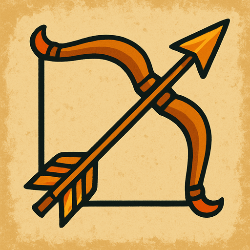 Ok ve Yay birlikte eski çağ.
In-Game asset.  2d.  High contrast.  No shadows