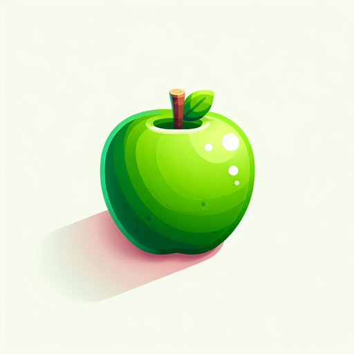 green apple.
Single Game Texture. In-Game asset. 2d. Blank background. High contrast. No shadows.
