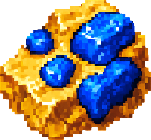 mineral de oro con lapizlazuli incrustado.
In-Game asset.  2d.  High contrast.  No shadows. pixelart