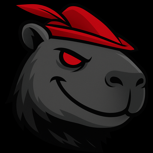 Agregale un sombrero rojo de robinhood, cambia la explesion a sonrisa malvada sin mostrar los dientes. Recuerda usar los rasgos y formas de un capibara.