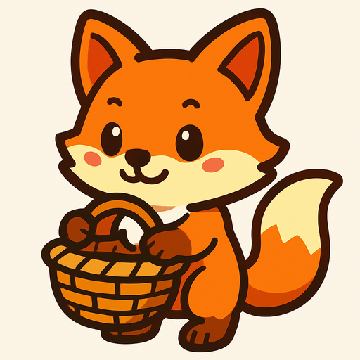 a cute fox with a basket.
In-Game asset.  2d.  High contrast.  No shadows