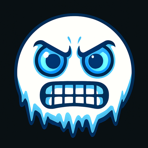 a white circle with blue eyes and an icy face.
In-Game asset.  2d.  High contrast.  No shadows