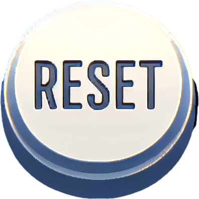 a button saying 'reset'.
In-Game asset. 2d. Blank background. High contrast.
