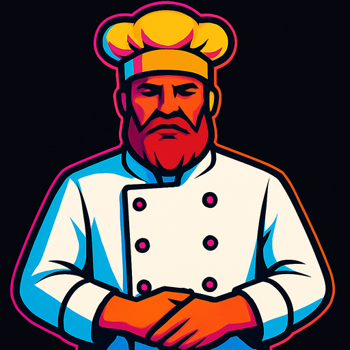 This man with no fishing rod and chefs clothes on, facing forward.