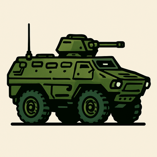 sağa giden askeri yeşil renkte zırhlı araç.
In-Game asset.  2d.  High contrast.  No shadows