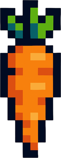8 bit carrot.
In-Game asset.  2d.  High contrast.  No shadows