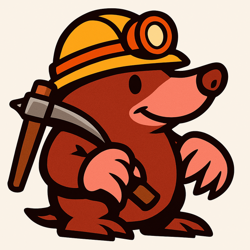 Mole with a minerer's hat and a pickaxe.
In-Game asset.  2d.  High contrast.  No shadows