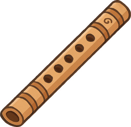 A cute 2D illustration of a wooden flute (Indian Bansuri) with finger holes and slight ornamentation. Light brown color, rounded edges, and cartoon-friendly design. Transparent rounded background PNG, perfect for educational or sound quiz games..
In-Game asset.  2d.  High contrast.  No shadows