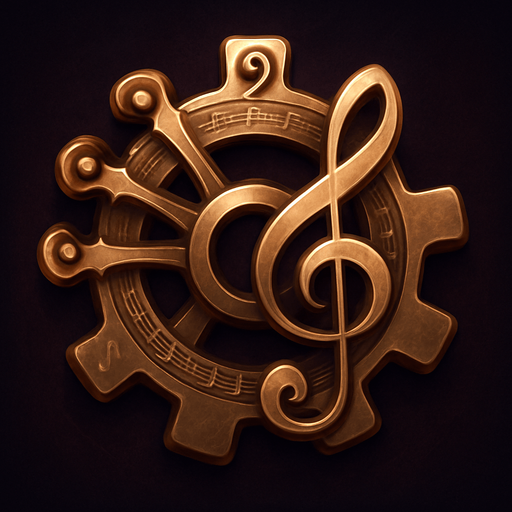 Design an icon for the Settings menu in a fantasy tower defense game set in a haunted concert hall. The icon should be a stylized gear or cogwheel, but with a musical twist: integrate treble clefs, tuning pegs, or parts of old instruments (like violin scrolls or piano strings) into the gear design.

Use metallic textures (bronze, dark gold, or polished silver), with soft magical glow or engraved music notes along the edges.
Background should be subtle—deep velvet or dark wood, with ambient lighting to highlight the gear.

Icon must be square (256×256 px), readable at small sizes, and include no text.
Style: elegant, orchestral fantasy UI—matching the tone of a classical concert hall with magical elements..
In-Game asset.  2d.  High contrast.  No shadows