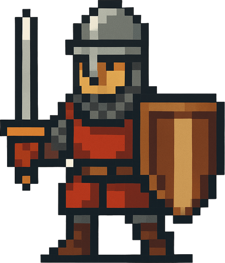 orta çağ pixel art asker.
In-Game asset.  2d.  High contrast.  No shadows