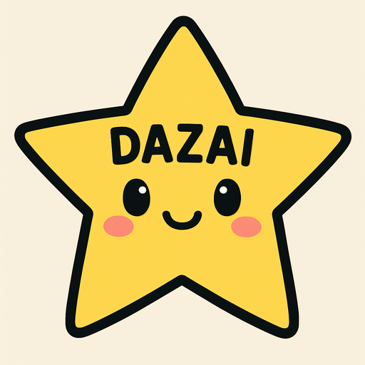 una estrella hermosa con cara kawai que en su frente diga Dazai.
In-Game asset.  2d.  High contrast.  No shadows