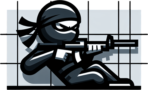 Ниндзя с винтовкой лежит.
Single Game Texture. In-Game asset. 2d. Blank background. High contrast. No shadows.